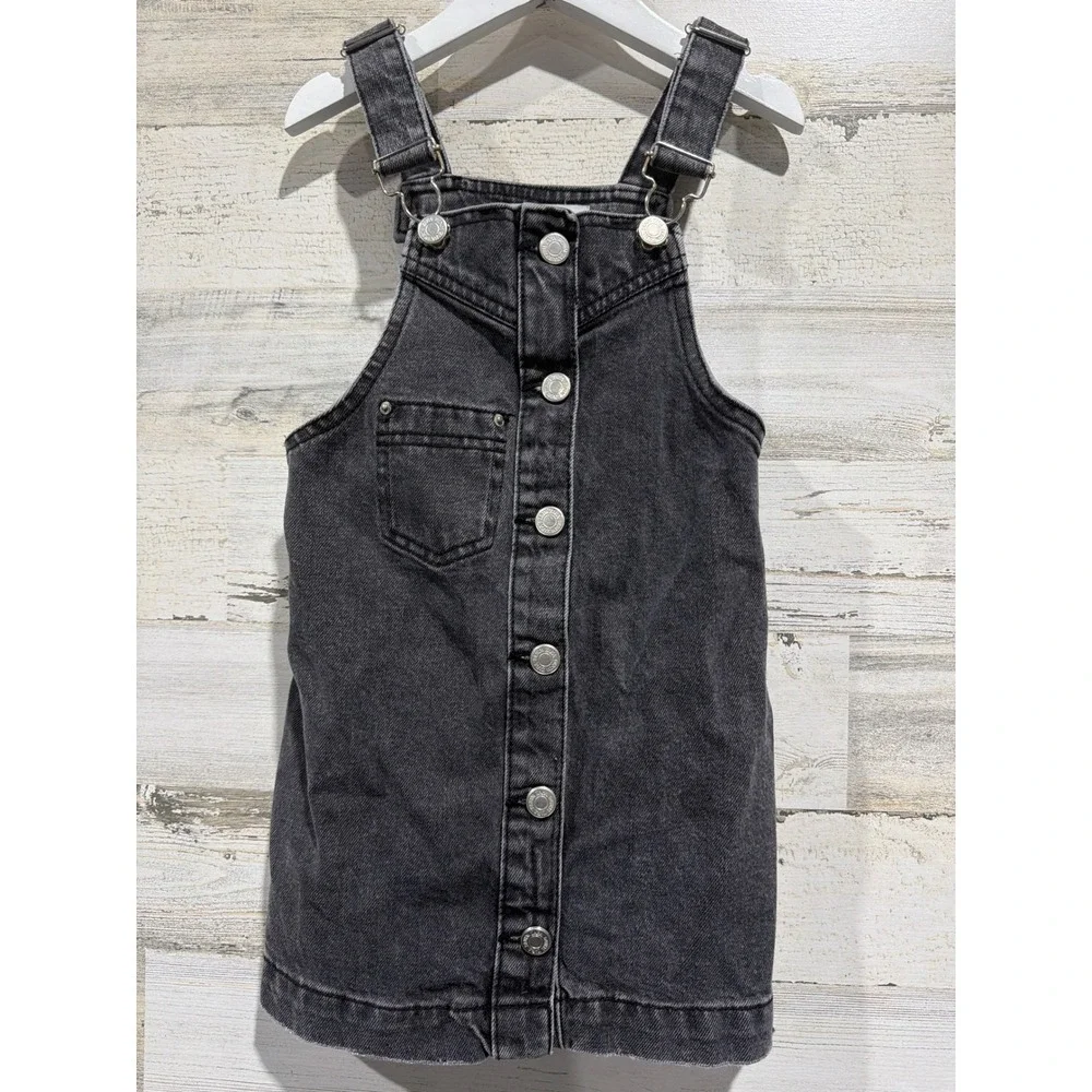 Zara Denim Pinafore Dress Girls 6 Black Button Front Grunge Streetwear EUC